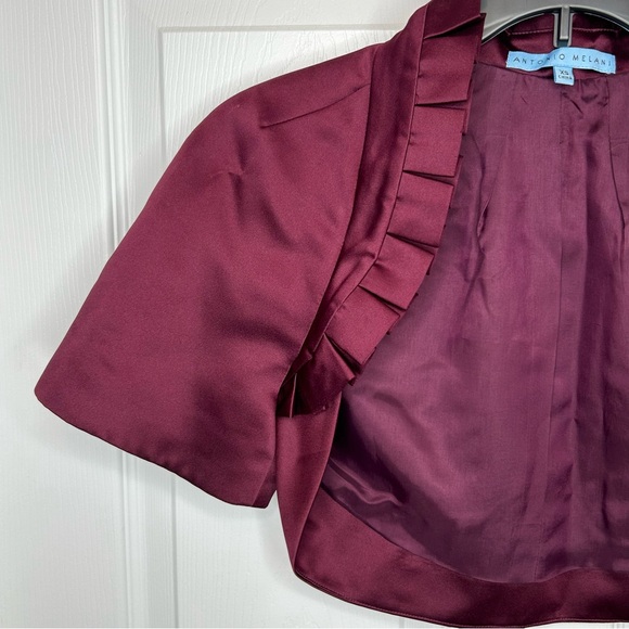 Antonio Melani Ruffled Burgundy Satin Bolero Shrug Jacket Size XS - Picture 5 of 9
